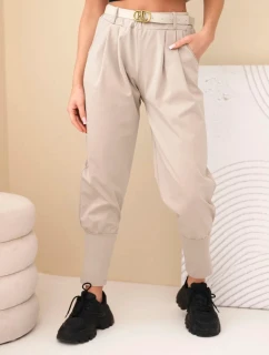 Dámske bavlnené nohavice s vysokým pásom tmavobéžové