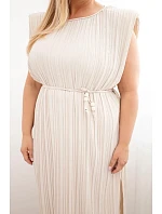 Dámské šaty Plus Size z viskózy, model 22141180 se zavazováním béžové - K-Fashion