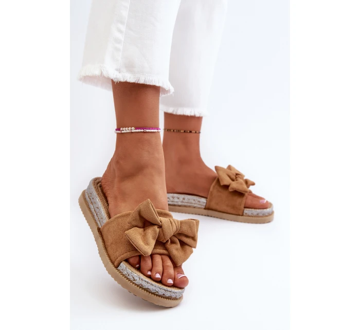 Damskie Klapki Na Platformie Z Kokardą Camel Aflia Damskie Klapki Na Platformie Z Kokardą Camel Aflia