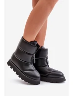 Śniegowce Na Platformie Z Zamkiem Eko Skórzane Czarne Resisia