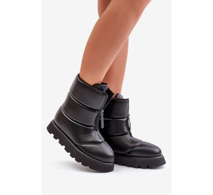 Śniegowce Na Platformie Z Zamkiem Eko Skórzane Czarne Resisia