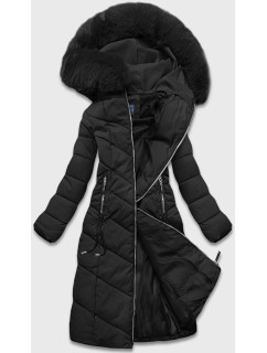 Dlhá čierna klasická dámska zimná bunda (B8075-1)