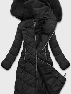 Dlhá čierna klasická dámska zimná bunda (B8075-1)