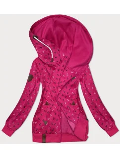 Ružová hrubšia mikina so šikmým zipsom a vzorom kotvy (2308)