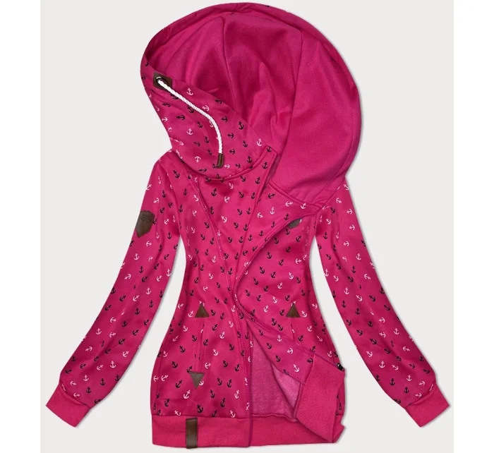 Ružová hrubšia mikina so šikmým zipsom a vzorom kotvy (2308) Ružová hrubšia mikina so šikmým zipsom a vzorom kotvy (2308)