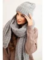 Dámská souprava čepice a šála s proužky se zdobením šedá