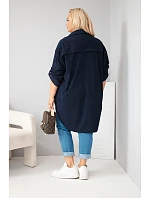 Dámska košeľa Plus Size z viskózového manšestru s odnímateľnými rukávmi, modrá