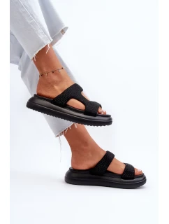 Zdobione Klapki Damskie Na Platformie Czarne Jestella