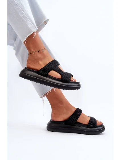 Zdobione Klapki Damskie Na Platformie Czarne Jestella