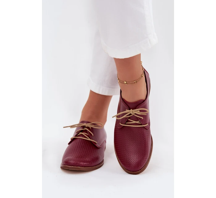 Dámské kožené elegantní šněrovací polobotky model 21707326 bordó - Zazoo