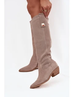 Kožené Semišové Kozačky   Cappuccino model 21718488 - Zazoo