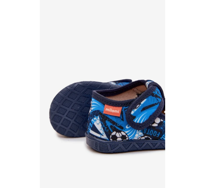Dětské pantofle na suchý zip míčky tmavě modré model 21725234 - Milami