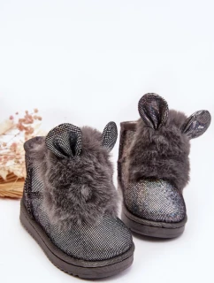 Dětské sněhule zateplené kožíškem, šedá Betty, s ušima