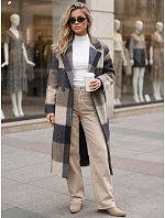 Dámský kabát dvouřadý s příměsí vlny kostkované tmavě modrá FashionStreet NY0832