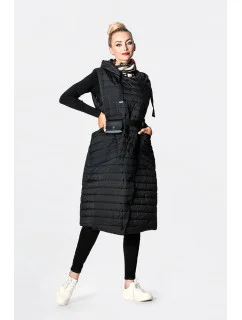 Dámska dlhá čierna prešívaná vesta (JIN219)