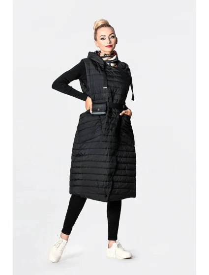 Dámska dlhá čierna prešívaná vesta (JIN219)