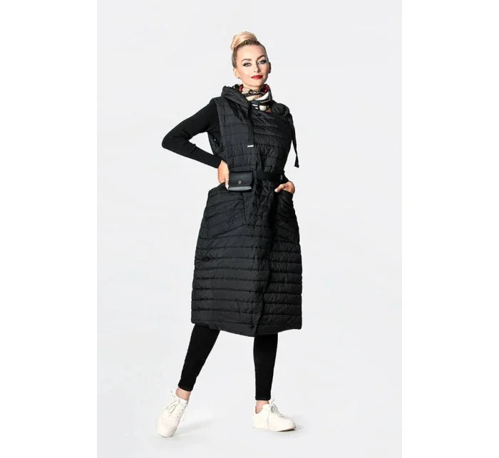 Dámska dlhá čierna prešívaná vesta (JIN219)