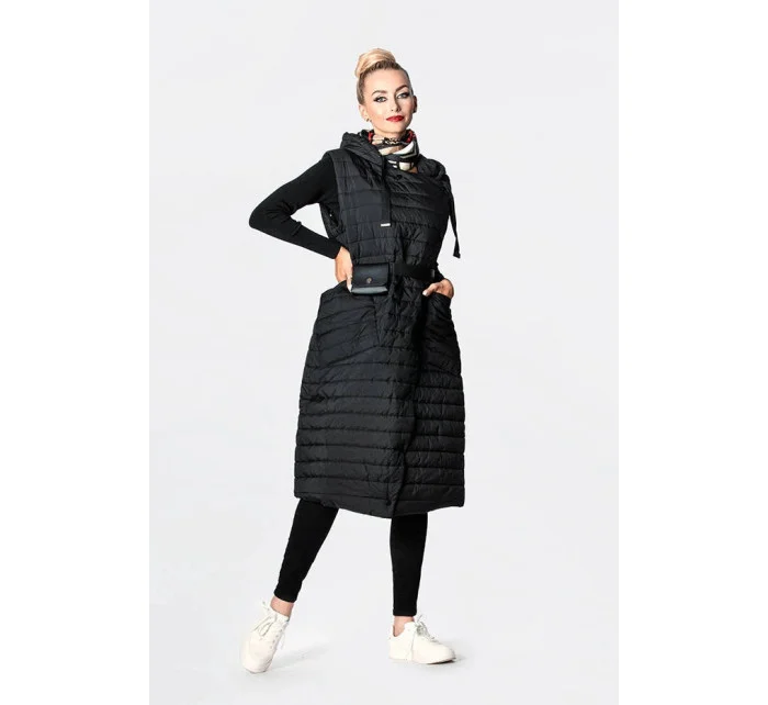 Dámska dlhá čierna prešívaná vesta (JIN219)