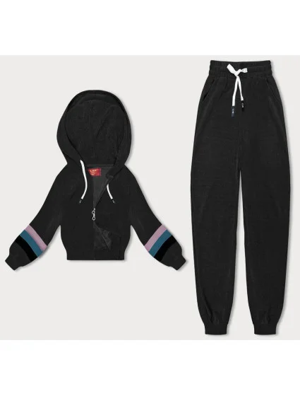 Čierna dámska tepláková súprava s farebnými vsadkami (AMG-346A)