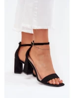 Sandały Damskie Na Słupku Z Eko Zamszu Czarne Elirae