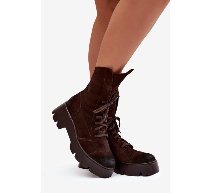 Dámské workery Z Naturalnego Zamszu Zazoo 976 Čokoládové