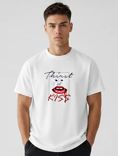 Pánske bavlnené tričko nadrozmernej veľkosti s bielou potlačou FashionStreet NX1007R