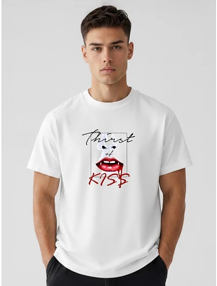 Pánske bavlnené tričko nadrozmernej veľkosti s bielou potlačou FashionStreet NX1007R Pánske bavlnené tričko nadrozmernej veľkosti s bielou potlačou FashionStreet NX1007R