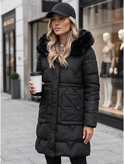 Dámska zimná prešívaná bunda s kapucňou, čierna, FashionStreet TY5824