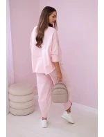 Bavlněná mikina kalhoty set pudrově růžová