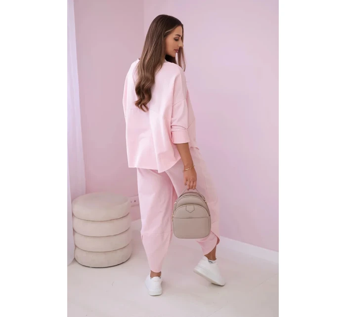 Bavlněná mikina kalhoty set pudrově růžová