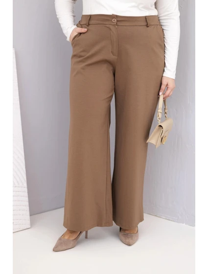 Dámské kalhoty Plus Size s širokou nohavicí a vysokým pasem světlé model 22270453 - K-Fashion Dámské kalhoty Plus Size s širokou nohavicí a vysokým pasem světlé model 22270453 - K-Fashion
