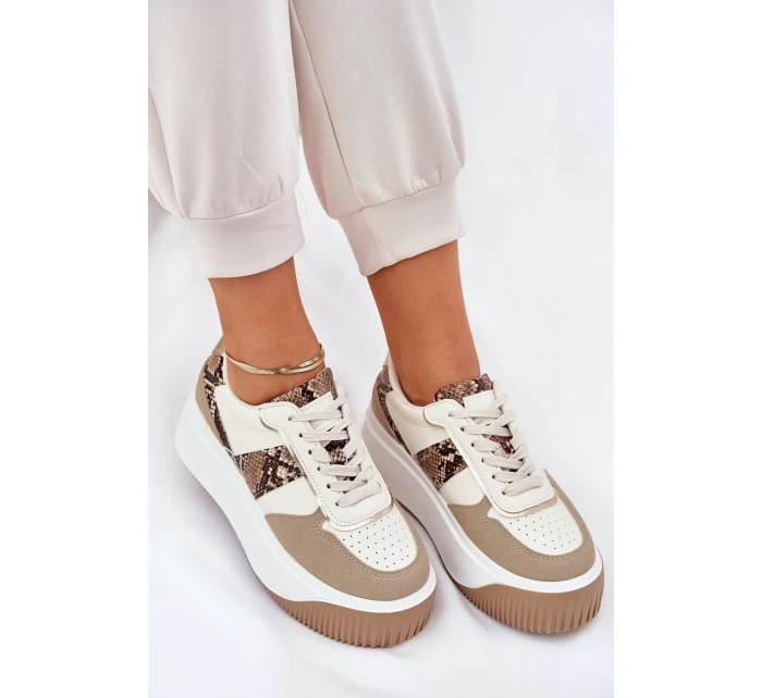 Sneakersy Damskie Na Masywnej Platformie Zwierzęcy Wzór Beżowe Telanila Sneakersy Damskie Na Masywnej Platformie Zwierzęcy Wzór Beżowe Telanila