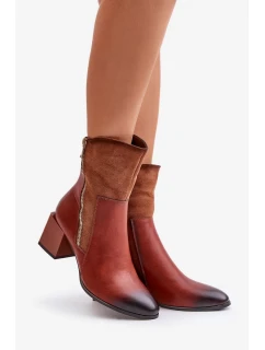 Zateplené dámske členkové topánky na podpätku Brown Relabina