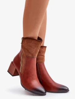 Zateplené dámske členkové topánky na podpätku Brown Relabina