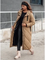 Dámská zimní dlouhá prošívaná bunda s kapucí béžová Dstreet model 21980591 - FashionStreet