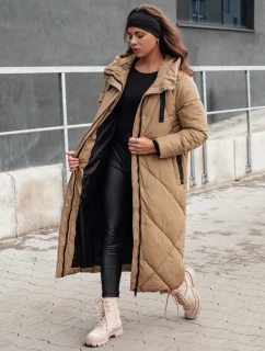 Dámská zimní dlouhá prošívaná bunda s kapucí béžová Dstreet model 21980591 - FashionStreet