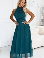 636-4 VERONICA – luxusné dlhé šaty s brokátovým detailom a elegantným strihom – zelené