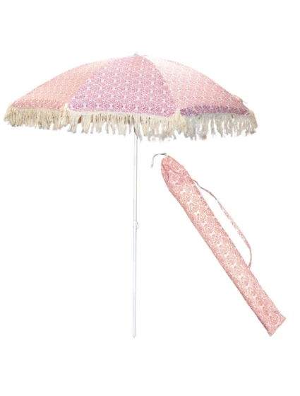 PLÁŽOVÝ A ZÁHRADNÝ SLNEČNÍK SO STRAPCAMI 174 CM ČERVENÝ