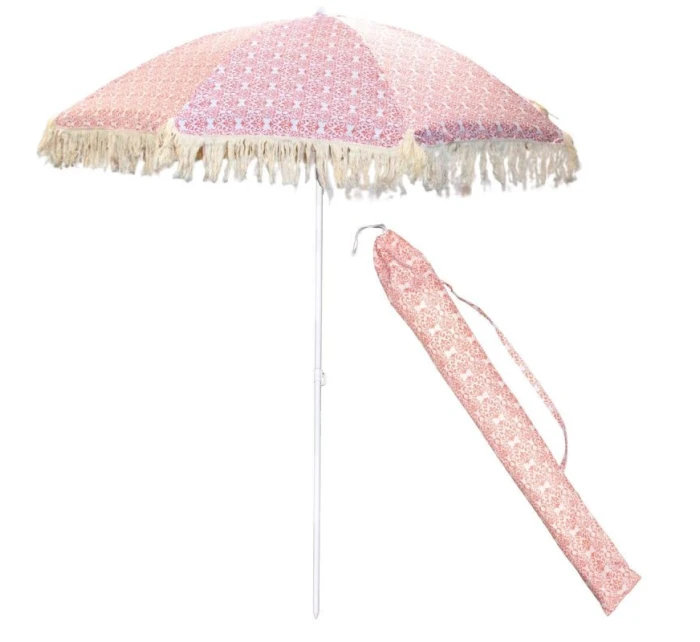 PLÁŽOVÝ A ZÁHRADNÝ SLNEČNÍK SO STRAPCAMI 174 CM ČERVENÝ