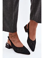 Kožené Semišové Dámské Sandály Otevřené S Síťkou Na Klíně D&A CR61-3004 Černé