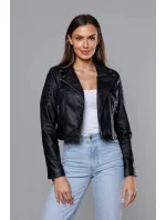 Krátká černá bunda ramoneska z ekologické kůže model 18117126 - J.STYLE Krátká černá bunda ramoneska z ekologické kůže model 18117126 - J.STYLE
