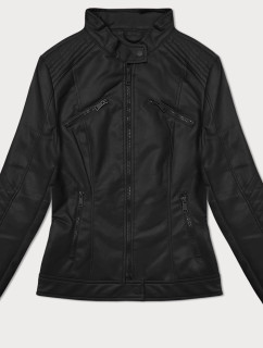 Čierna dámska bunda z ekokože so stojacím golierom J Style (11Z8131)