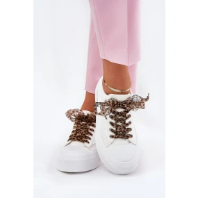 Trampki Damskie Na Masywnej Platformie Z Ozdobnym Sznurowaniem Białe Zidora