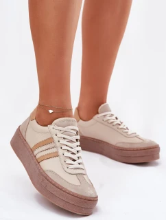 Skórzane Sneakersy Damskie Na Platformie Zazoo N1234 Beżowe