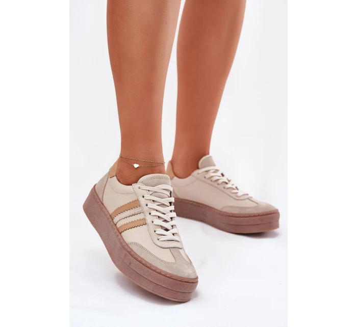 Dámské Kožené Tenisky Na Platformě model 21698641 Béžové - Zazoo