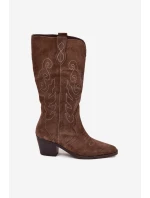 Semišové Dámské Boty Na Podpatku Hnědé model 21705050 - Zazoo Semišové Dámské Boty Na Podpatku Hnědé model 21705050 - Zazoo