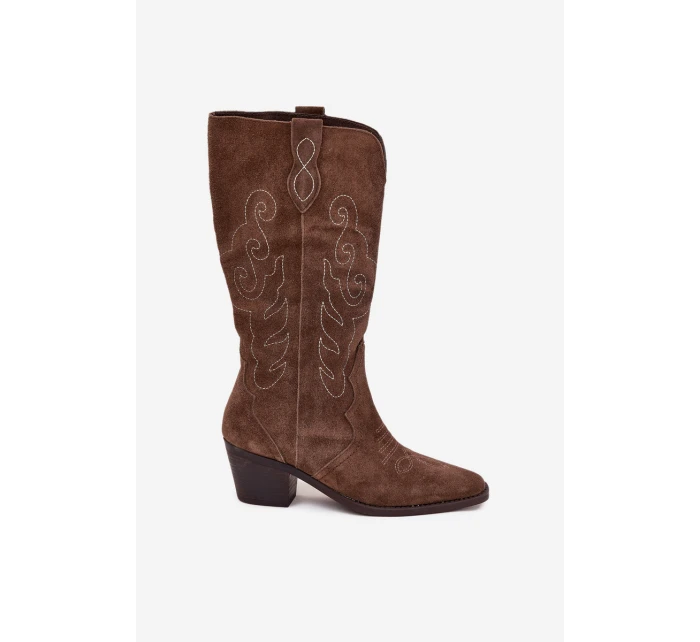 Semišové Dámské Boty Na Podpatku Hnědé model 21705050 - Zazoo Semišové Dámské Boty Na Podpatku Hnědé model 21705050 - Zazoo