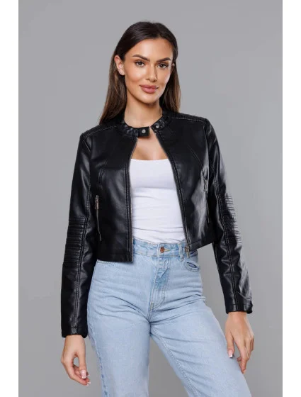 Krátká černá bunda ramoneska se stojáčkem model 18059277 - J.STYLE