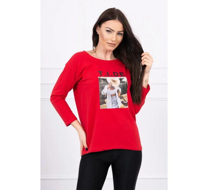 Halenka s potiskem model 18744208 červená - K-Fashion