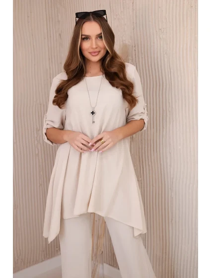 Súprava blúzka + nohavice s príveskom béžová